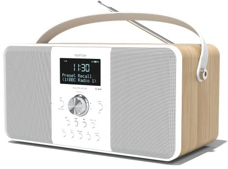 DAB/DAB+ & FM Digital Radio | Bluetooth | USB Device Charging | Rechargeable Battery | Dual Alarms & Sleep Timer | Perfect for Home, Office or Outdoors | AZATOM Multiplex D2 (Oak)