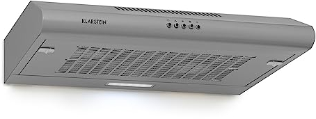 Klarstein Capannina - Hotte de cuisine aspirante, 166m³/h, 80W, 60 cm, 3 vitesses, Eclairage LED, 1 lampe x 1,5W, Panneau de commande tactile, Possibilité de recyclage d'air, Acier inoxydable, Argent