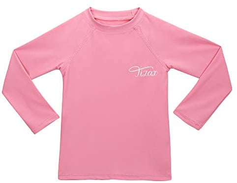 TIZAX T-Shirt de Bain Anti-UV pour Enfants Filles Maillot de Bain à Manche Longue Filles Rashguard pour Surf Natation plongée Plage UPF 50+ Protection Solaire Blanc 4-14 Ans