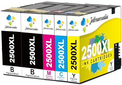 Jettruemedia 2500XL Druckerpatronen für Canon PGI-2500XL Tintenpatronen Kompatibel mit Canon Maxify iB4000 iB4050 iB4150 MB5000 MB5050 MB5100 MB5150 MB5155 MB5300 MB5350 MB5400 MB5450 MB5455-5 Packs