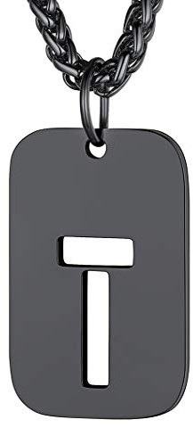 Richsteel edelstahl anhänger herren Buchstabe T Halskette Namenskette Partnerkette Freundschaftskette mit Dog Tag Anhänger