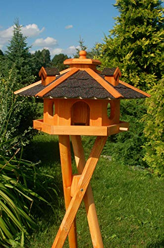 XXL Premium - Luxus Vogelhaus mit/ohne Solar/mit/ohne Ständer Holz Futterhaus Vogelfutterhaus Vogelvilla Modell 2020, : Dunkel + Solar + Ständer