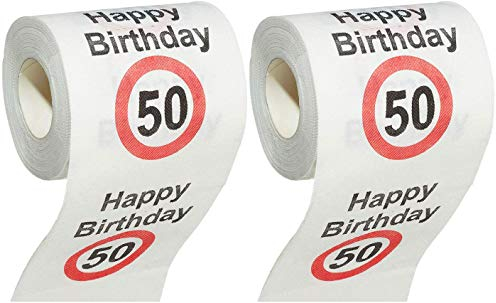MIK funshopping Scherzartikel Deko Spaß-Toilettenpapier Runder Geburtstag lustiges Geschenk (50. Geburtstag - 2 Rollen)