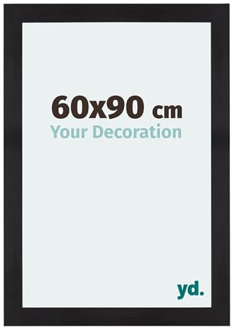 yd. Your Decoration - Bilderrahmen 60x90 cm - Schwarz Gemasert - Billderrahmen aus MDF mit Acrylglas - Antireflex - 60x90 Rahmen - Mura
