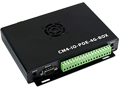 Industrial IoT Mini-Computer Based On Raspberry Pi Compute Module 4 (CM4 NOT Included), Rich Connectors,Cooling Fan Included, PoE, 5G/4G, Metal Case