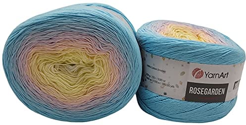 YarnArt Rosegarden, 500 Gramm Bobbel Wolle Farbverlauf, 100% Baumwolle, Bobble Strickwolle Mehrfarbig (blau flieder rosa gelb 311)