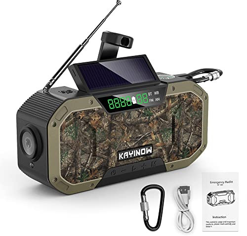 Kavolet Solar Radio, Tragbar Kurbelradio Dynamo Radio mit AM/FM, 5000mAh Power Bank Ladegerät Blitzlicht, LED Taschenlampe, SOS-Alarm für Notfall Outdoor, Outdoor-Camping-Überlebensradio