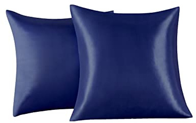 Satin Kissenbezug 65 x 65 cm 2 Stück- 100% Satin, Superweicher Kopfkissenbezug, Kissenhülle Dunkelblau