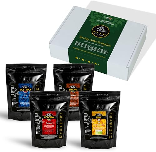 KIRIBIRI Caffè Specialty Monorigine 100% Arabica in Grani - Confezione da 4 x 250g, Tostatura Artigianale - Provenienze: Colombia, Costa Rica, Perù Biologico, Etiopia