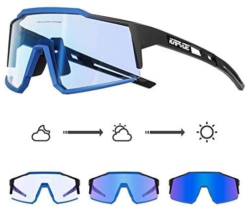 KAPVOE Photochromatische Selbsttönend Fahrradbrille TR90 Rahmen für Herren Damen Klar Sportsonnenbrille Sport Radfahren MTB Radbrille Sportbrille Fahren Baseball Laufen Blau Schwarz 06