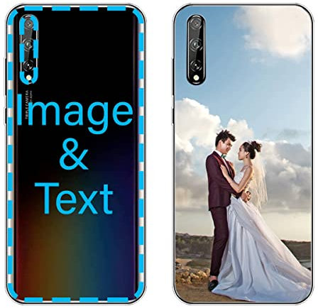 KARTXITAI Cover Personalizzata Compatibile con Huawei P Smart S con Foto Testi logo,Custodia Morbido TPU Silicone Gel Trasparente Custom Case con Immagine,Testo+1 x Cinturino Universale