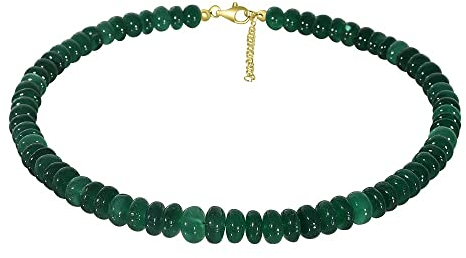 ELEDORO echter Grüner Onyx Halskette Collier für Damen aus Silber 925 vergoldet Karabiner 48cm plus 5cm lang