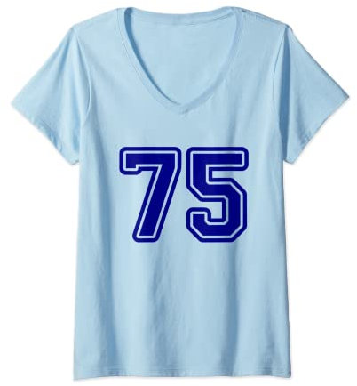 Donna Maglia #75 Blu Navy Maglia Sportiva Numero 75 Maglietta con Collo a V