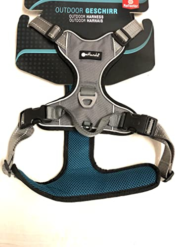 Petlando Mesh Outdoor Hundebrustgeschirr XL Petrol/Anthrazit mit reflektierenden Streifen Brustumfang 82-106 cm