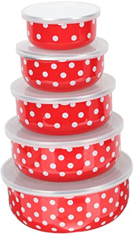Alipis 5-Teiliges Emailliertes Schüssel-Set Tragbares Utensilien-Set Keramik-Geschirr-Sets Vintage-Geschirr-Set Salatbehälter Für Kühlschrank Salat-Shaker-Schüssel Mit Deckel