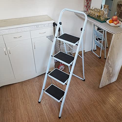 Gr8 Home Portable 4 Step Ladder Foldable Stool Non Slip Tread Heavy Duty Metal Steel Compact Folding Home DIY