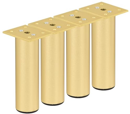 TCHOSUZ 10 Inch / 25cm Metal Furniture Legs,Set of 4 Aluminium Alloy Round Table Sofa Legs Couch Feet with Screws, Modern Furniture Replacements Feet for DIY Cabinet TV Bench Stand Gold