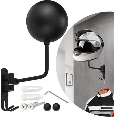 Motorcycle Helmet Stand with Hook, Motorbike Helmet Holder for Wall Mount and Helmet Holder for Bike, Aluminum 180°Rotatable Hat Stand Motorcycle Helmet Display Rack for Hard hat, Can Hang Keys