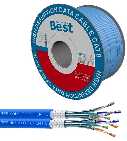 Germany B.e.s.t 50M CAT 8 Duplex Netzwerkkabel Verlegekabel Kupfer LAN Kabel Ethernetkabel S/FTP 40 Gbit/s Kat 8 reines Kupfer Datenkabel PoE++ LSZH Datenkabel