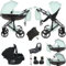 Original Junama Diamond Hand Craft Modulare Systeme Kombikinderwagen 2in1 3in1 4in1 + Original Zubehör Exclusive Prams (4in1 (mit ISOFIX Basis), 01 Pistazie)
