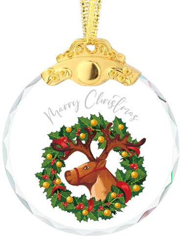 Adornos Navideños de Cristal, Cristal Redondo Adornos Colgantes Árbol de Navidad Manualidades para Recuerdo Regalo Navidad Invierno Vacaciones Hogar Fiesta Decoración (Alce)