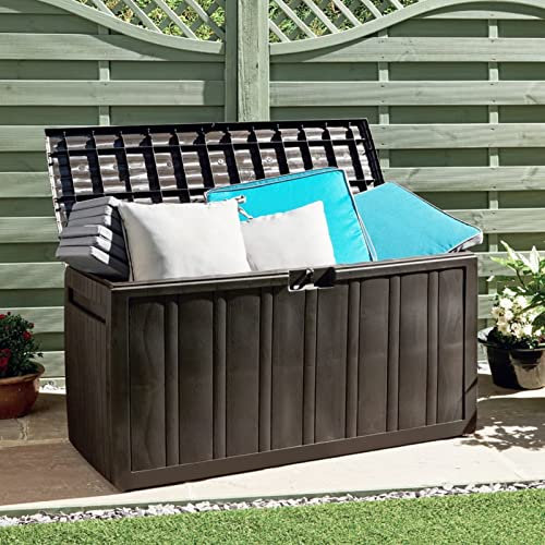 ZEYUAN Kissenbox, Auflagenbox, Gartenbox, Balkonbank, Outdoor Schrank, Aufbewahrungsbox, Outdoor Storage, Braun 117x45,5x57,5 cm 270 L