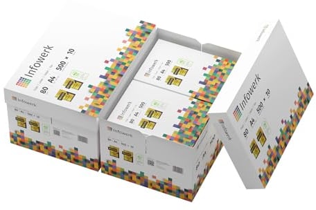 Infowerk Druckerpapier Kopierpapier 500-150000 Blatt A4 80g Premium Weiß Testsieger PEFC (10.000 Blatt)