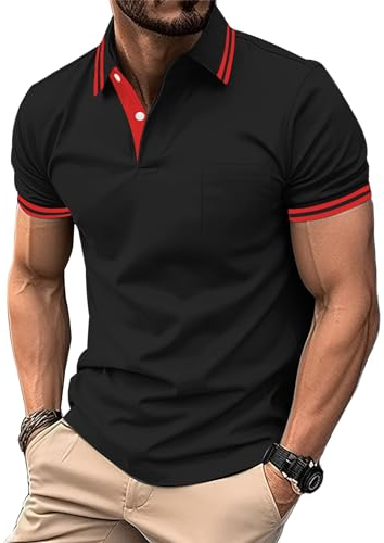 SPEEDRUN Polo Shirt Tshirt Herren Kurzarm Polohemd für Herren mit Brusttasche Slim Fit Sommer Schnelltrocknend Atmungsaktives Golf Tennis Arbeit Polo Hemd T-Shirt Casual