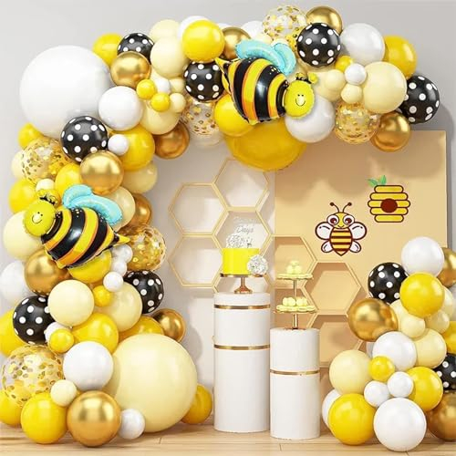 Luftballon Girlande Biene, 115 Stück Gelbe Weiß Gold Ballongirlande Set, Geburtstagsdeko Mädchen, Kindergeburtstag Deko Biene Luftballons Girlande für Baby Shower, Hochzeitdeko, Party Dekoration