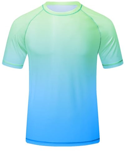 Huayuzh UV Shirt Herren Rashguard T-Shirt Schwimm Shirt UPF 50+ Schnelltrocknend Leicht Atmungsaktiv Surfen Wandern Top Blaue Farbe Verlaufsfarbe XL