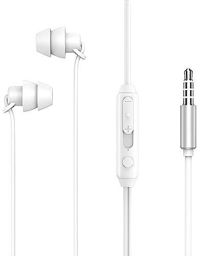 budiniao Anti-Bruit Sommeil Casque Bouton Contrôle Casques Intra-Auriculaires Annulation de Bruit Écouteurs Universels Fourniture pour Chambre, Double 3.5mm Blanc