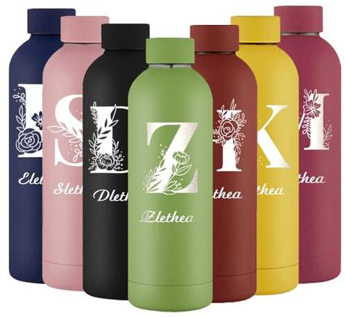 Personalised Water Bottles Insulated 16oz Custom Engraved Sport Water Bottle with Name Customized Stainless Steel Water Bottle for Men Women(Initials-Green)