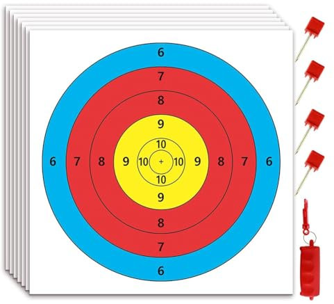 Breeshy Zielscheiben für Bogenschießen aus Papier, 50 Bogen- und Pfeilziele für die Jagd im Garten, Übungszubehör für Bogenschießen, 5 Ringe