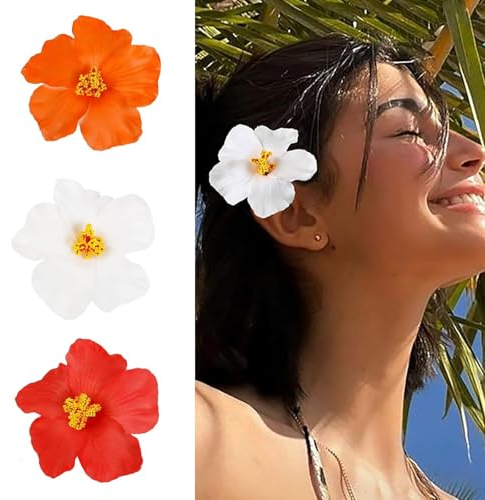 Lohill 3 Stück Hawaii-Haarspangen für Frauen, Plumeria-Hibiskus-Blumen Haarclip, Haarschmuck für Urlaub und Strandparty