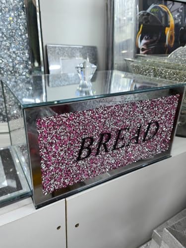 Biznest Crushed Crystal Diamond Bread Bin Box Jar Kitchen Storage Container 35cm Perfect Shape Glass Container (Pink)