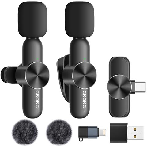 CKOKC Wireless Microphone for iPhone - Android Phone and Laptop PC, USB Microphone for Podcasting, Lavalier Microphone for Interview Video Vlog YouTube
