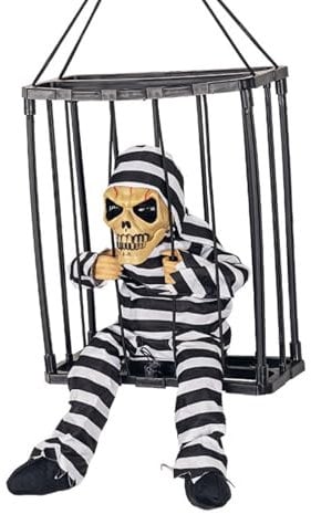 Schreiende Animierte Halloween Dekorationen mit Bewegungsmelder, Gruseligen Geräuschen und Leuchtenden Augen, Gruseliger Totenkopfkäfig, Gefangene Spukhaus Deko Requisiten (Style A)