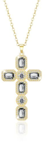 Linawe Goldkette Kreuzkette Kreuz Kette Gold Halskette Damen, Graue Diamant Geburtsstein Kristall Kette mit Kreuz Anhänger, Kettenanhänger Vergoldete Kette Schmuck Jewelry