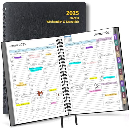 YYSHUS Terminplaner 2025 A5, Kalender 2025 Buchkalender, Soft Cover Wochenplaner 2025, Tagesplaner 2025 A5 mit 30 Minuten Intervalle + Viele Extras, Planer 2025 Geeignet für Jeden Planer - auf Deutsch