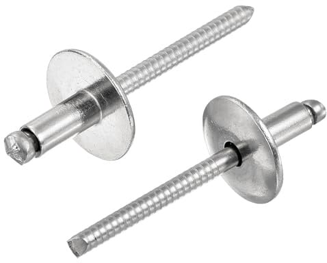sourcing map 25Pcs 3/16x3/8 304 Stainless Steel Large Flange Round Head Rivets, Large Cap Open End Blind Rivets for Construction, Automotive Manufacturing, Aerospace, Shipbuilding (Silver)