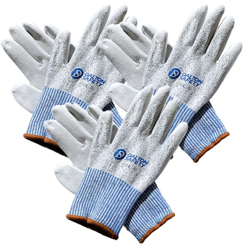 Dalton Safety 3 Pairs Of Large Cut Resistant Level 3 Work Gloves, HPPE Knitted Cuff, PU Coated Palm & Fingertips. Perfect For General Duty, Gardening, Glass Cutting & Sheet Metal Handling