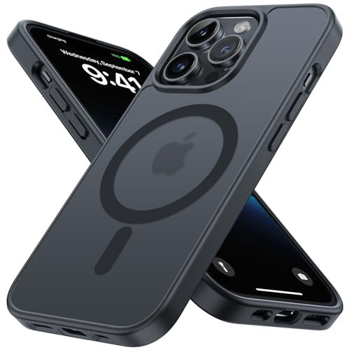 Matt Hülle für iPhone 14 Pro Max Kompatibel mit MagSafe Magnetisch Hülle Matt Rückseite Kratzfeste Dünn Samtweiche Haptik Schutzhülle Transluzent Mattiert Stoßfest FallSchutz Handyhülle Matt Schwarz