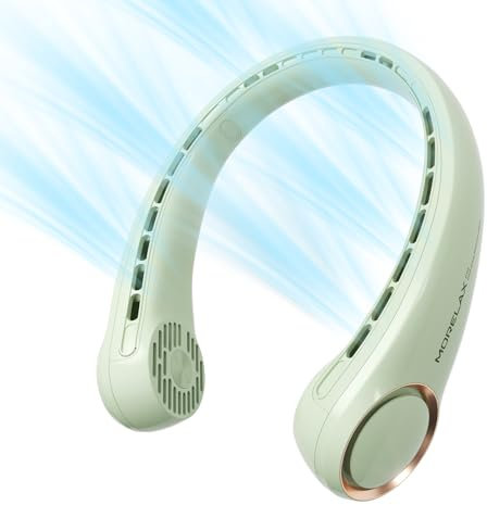 Morelax Portable Neck Fan, 3 Speed Adjustable, 360° Airflow, USB Rechargeable 4800mAh Battery, Hands-Free Cooling for Home, Office, Travel & Outdoor Activities, Green