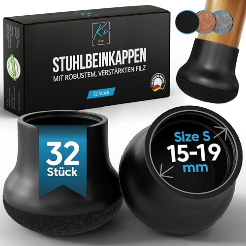 Stuhlbeinkappen rund schwarz Xtra SCHMAL - Ø14-19mm - 32 Stück | Der perfekte Schutz für Ihren Bodenbelag !