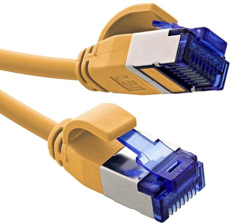 InLine® Cable de conexión delgado, Cat.6A, S/FTP, TPE (LSZH) flexible, PoE, cobre (CU), LAN, Ethernet, cable de red, RJ45 Gigabit, amarillo, 25 m, 74925Y
