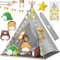 KIDIZ® Tipi Zelt für Kinder Spielzelt 100x100x160cm Kinderzelt aus Baumwolle mit LED-Lichterkette, Leuchtstern, Fahnengirlande, 3 Plüschtiere, Untermatte & Tragetasche Spielhaus für drinnen & draußen