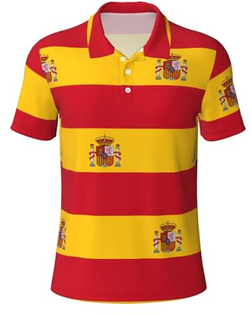 ERSDWRE Polo de manga corta con estampado de bandera de España para hombre, estilo informal, de verano, Negro, 3XL