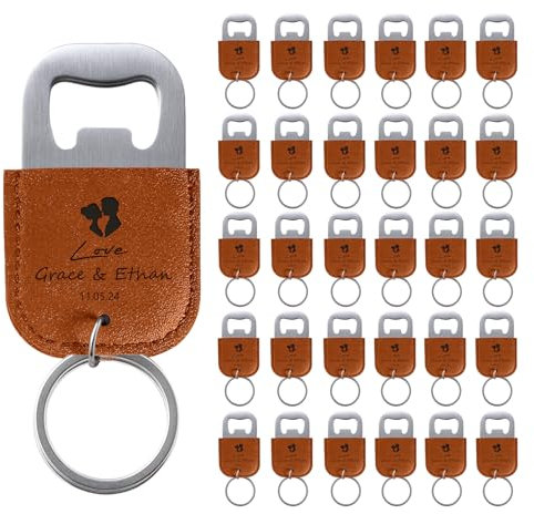 30 Pcs Décapsuleurs Personnalisés pour Cadeaux de Mariage, Ouvre Bouteille en Cuir, Porte-Clés Personnalisé, Logo de Texte Gravé, Orange