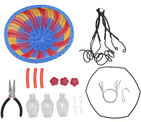 Vogelfutterspender für draußen mit Flaschen und Haken, hängender Rattankorb mit Blumendesign, Außen, Rattan-Wasserfutterstation für Balkon, Garten, Äste