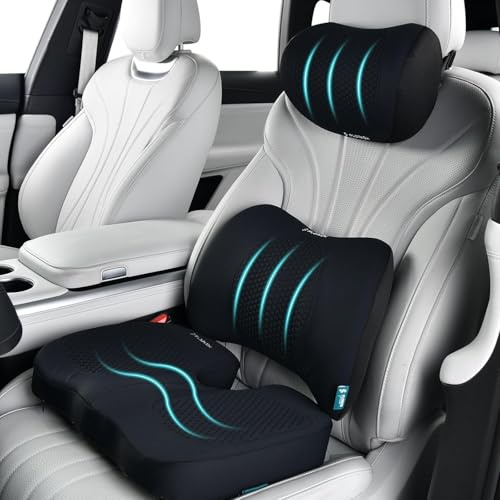 FLORICH Auto Sitzkissen und Lendenkissen Memory Foam Schreibtischstuhl Kissen Ergonomisches Sitzkissen Steißbein Entlastung für Autositze, Bürostuhl, Rollstuhl, Typ3 - Schwarz